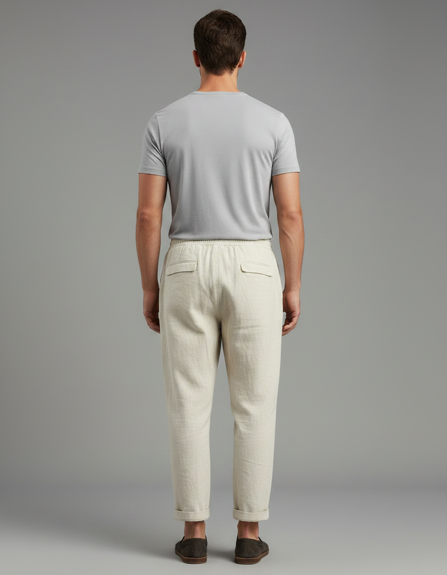 Pantalon Japonais Lin Ample Imprimé Renard Streetwear Homme - Beige - vue 2