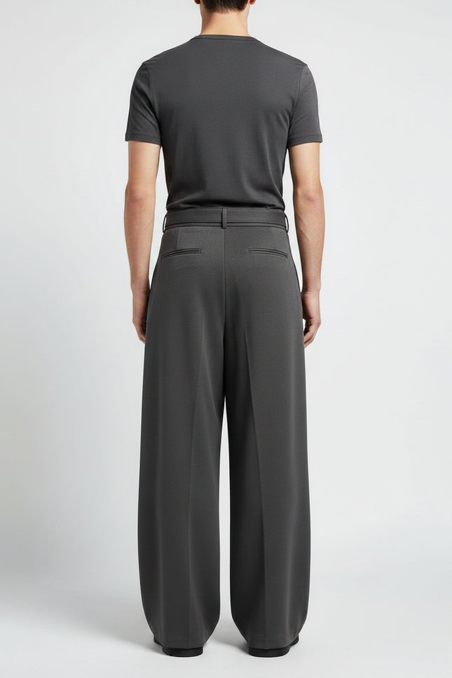 Pantalon Japonais Large Ceinturé Gris Ample Élégant - Polyester - vue 2