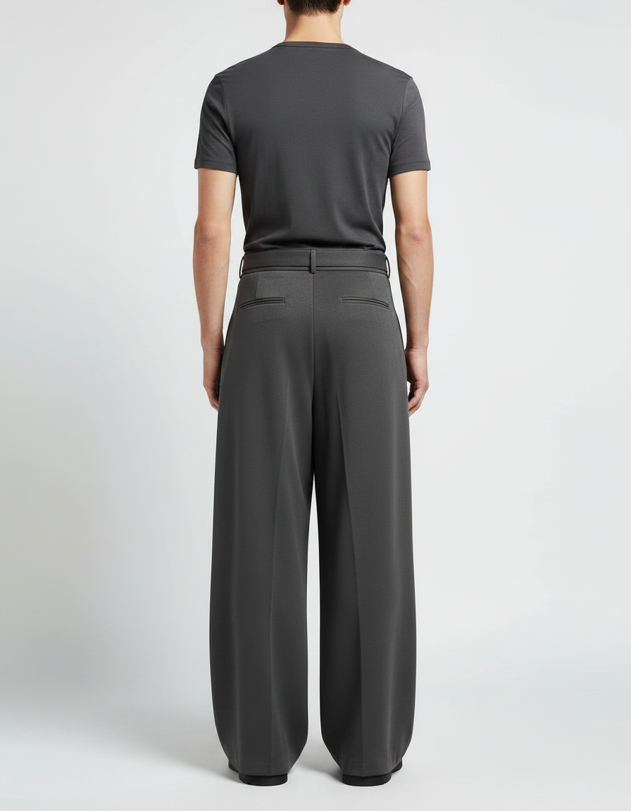 Pantalon Japonais Large Ceinturé Gris Ample Élégant - Polyester - vue 2