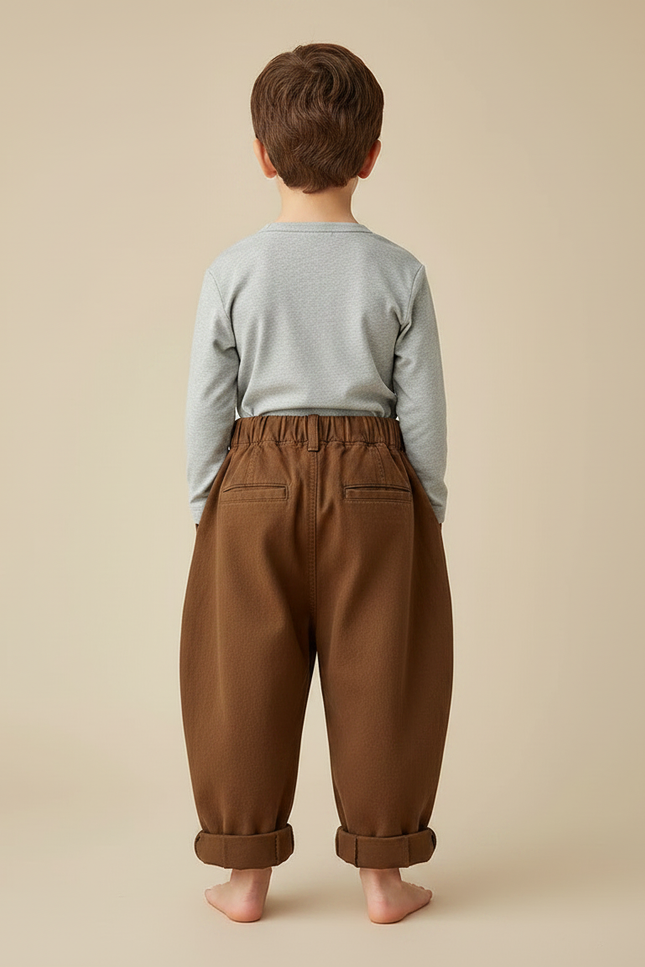 Pantalon Japonais Marron Ample Plissé Coton Enfant - vue 2