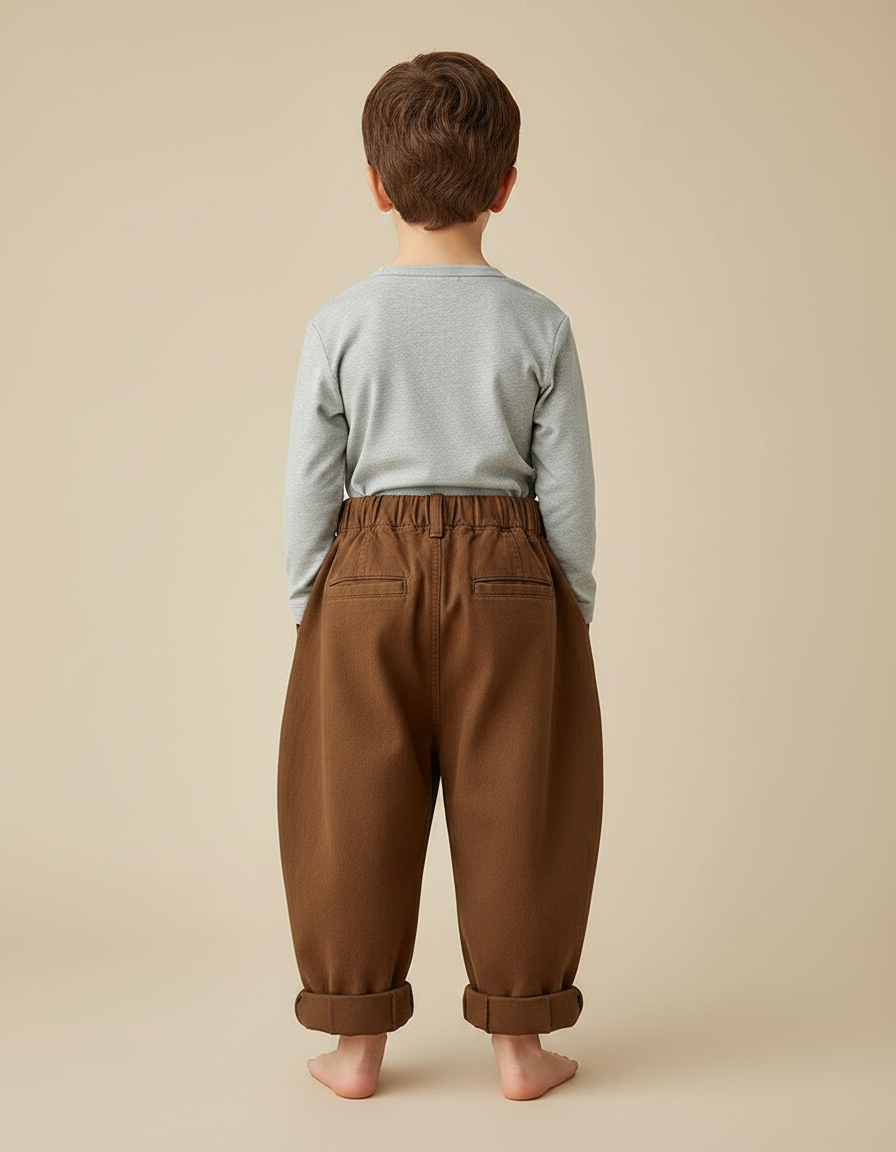 Pantalon Japonais Marron Ample Plissé Coton Enfant - vue 2