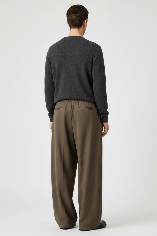 Pantalon Japonais Marron Ample Plissé Décontracté Minimaliste - Kaki Polyester - vue 2