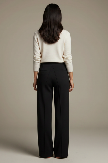 Pantalon Japonais Noir Fluide Élégant Femme Droit - Polyester - vue 2