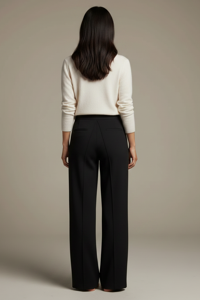 Pantalon Japonais Noir Fluide Élégant Femme Droit - Polyester - vue 2