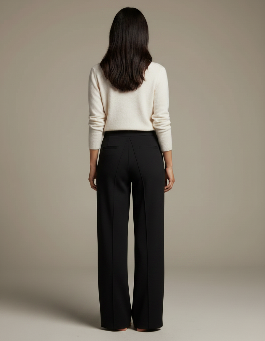 Pantalon Japonais Noir Fluide Élégant Femme Droit - Polyester - vue 2