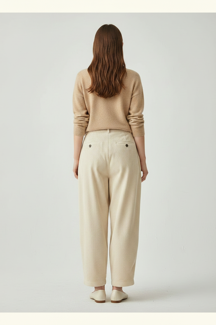 Pantalon Japonais Velours Côtelé Ample Beige Harem - Cordé - vue 2