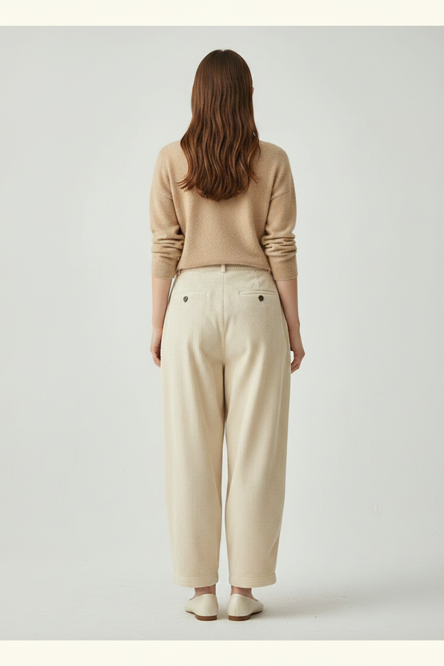 Pantalon Japonais Velours Côtelé Ample Beige Harem - Cordé - vue 2