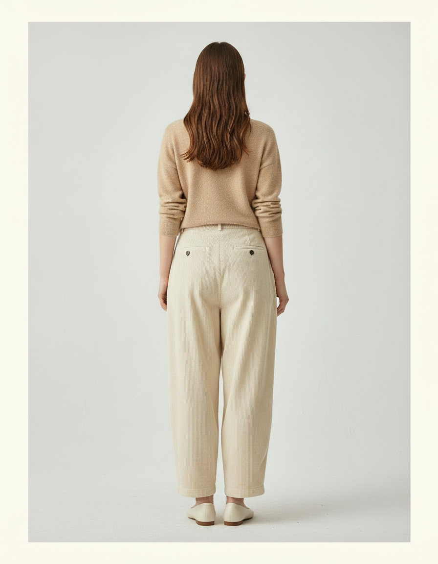 Pantalon Japonais Velours Côtelé Ample Beige Harem - Cordé - vue 2