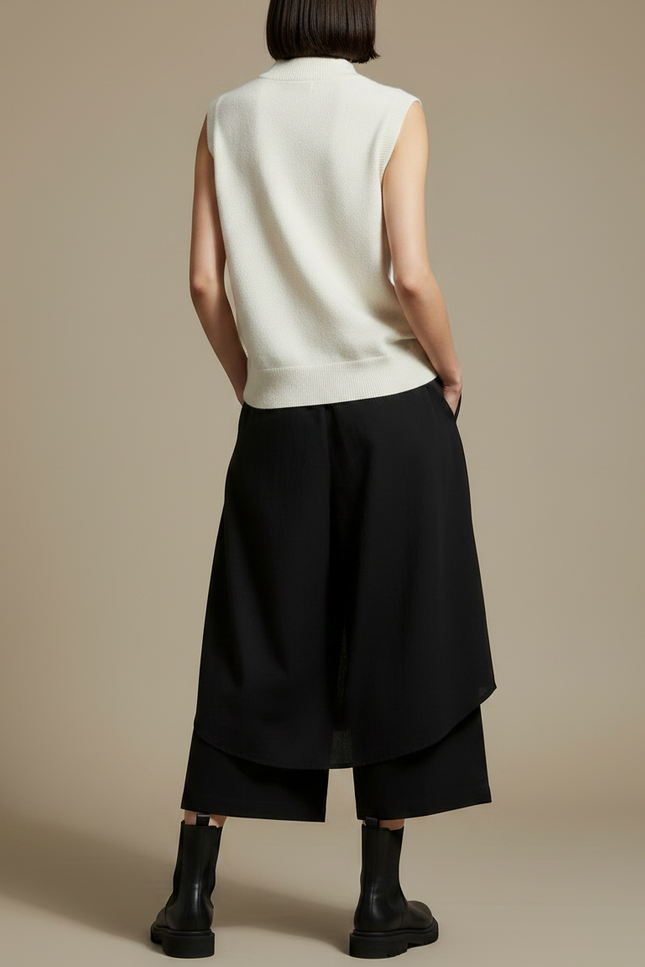 Pantalon Japonais Noir Ample Boutonné Fluide Décontracté - Viscose - vue 2