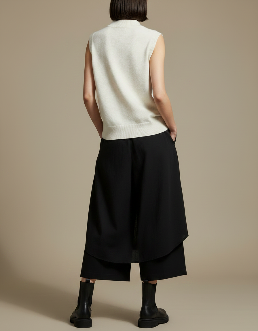Pantalon Japonais Noir Ample Boutonné Fluide Décontracté - Viscose - vue 2
