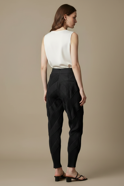 Pantalon Japonais Plissé Noir Texturé Élégant Femme - Polyester - vue 2