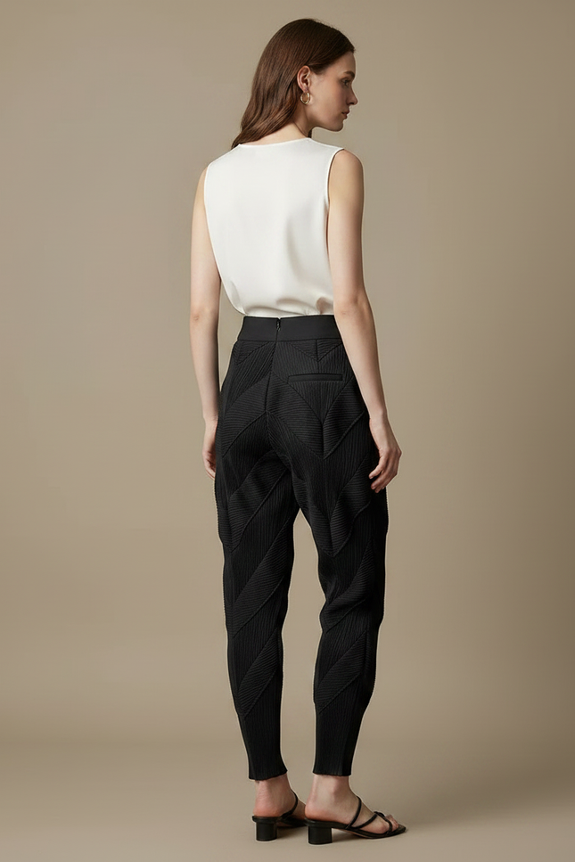 Pantalon Japonais Plissé Noir Texturé Élégant Femme - Polyester - vue 2