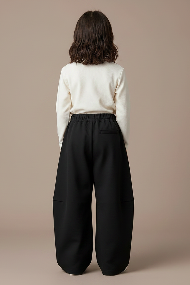 Pantalon Japonais Noir Ample Enfant Décontracté Fille - Gabardine - vue 2
