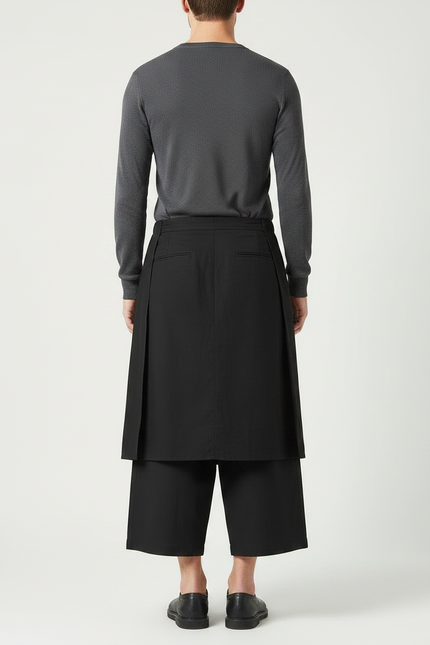 Pantalon Japonais Noir Superposé Ample Asymétrique Moderne - Gabardine - vue 2