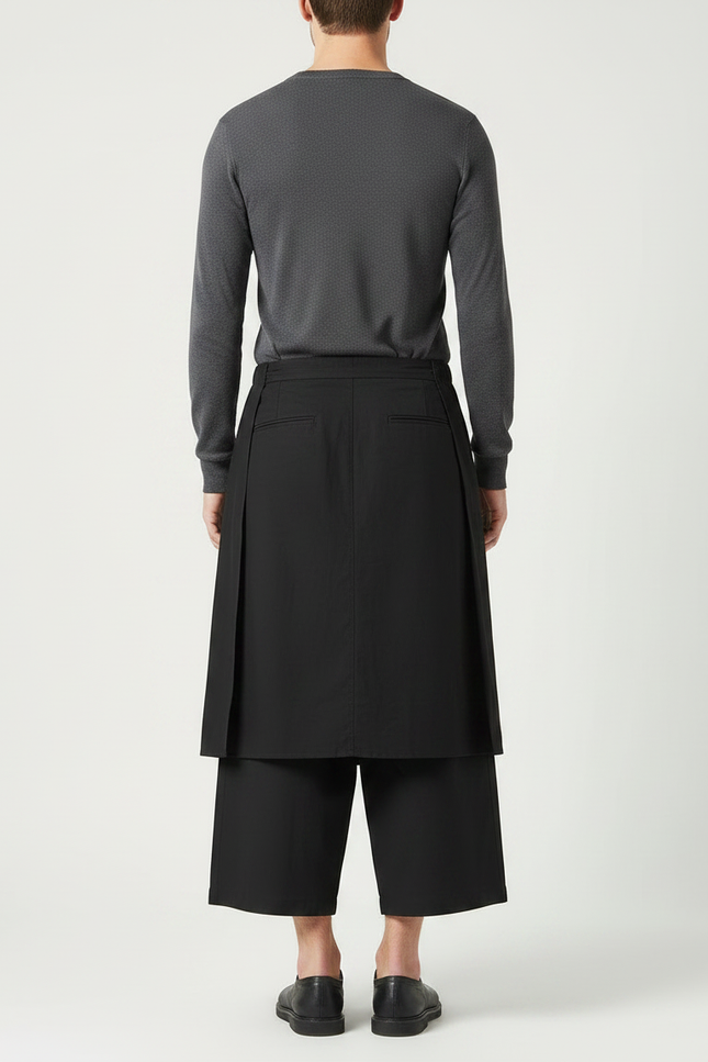 Pantalon Japonais Noir Superposé Ample Asymétrique Moderne - Gabardine - vue 2