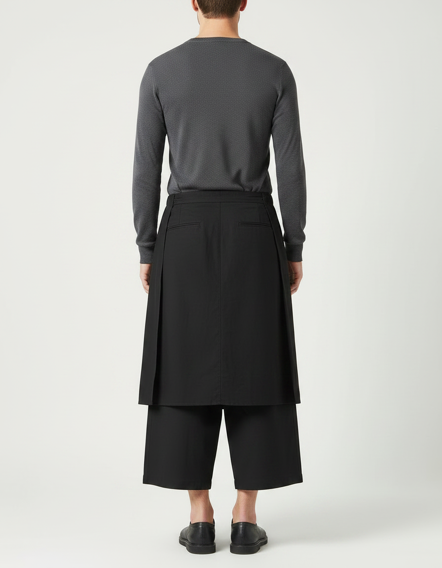 Pantalon Japonais Noir Superposé Ample Asymétrique Moderne - Gabardine - vue 2