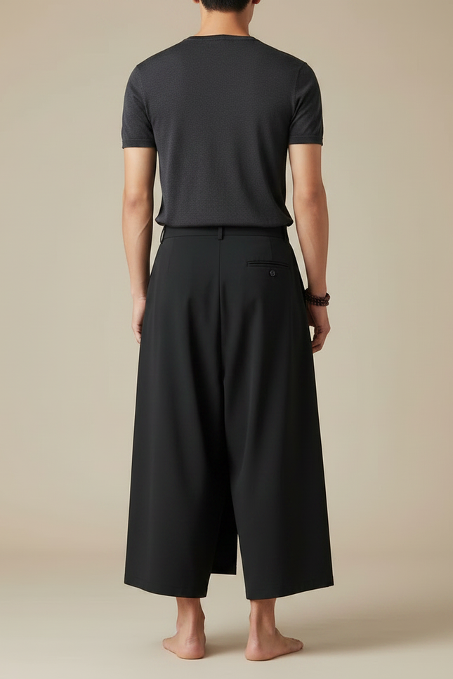Pantalon Japonais Noir Ample Fluide Asymétrique Gothique - Polyester - vue 2