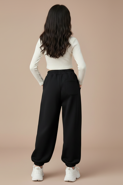 Pantalon Japonais Noir Ample Molleton Décontracté Enfant - vue 2