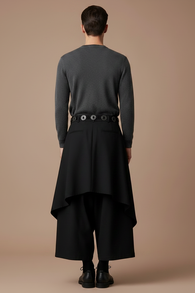 Pantalon Japonais Noir Asymétrique Superposé Gothique Moderne - Polyester - vue 2