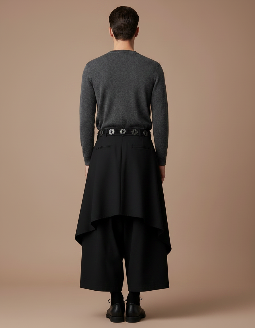 Pantalon Japonais Noir Asymétrique Superposé Gothique Moderne - Polyester - vue 2