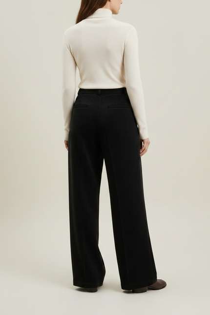 Pantalon Japonais Noir Large Plissé Élégant Fluide - Laine - vue 2