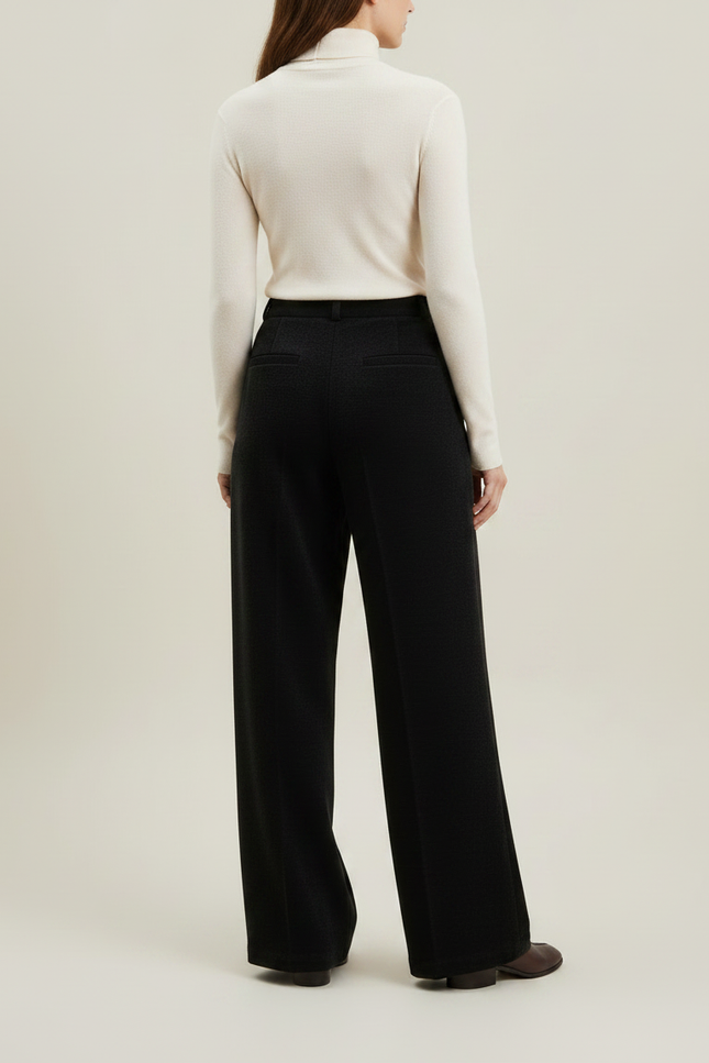 Pantalon Japonais Noir Large Plissé Élégant Fluide - Laine - vue 2