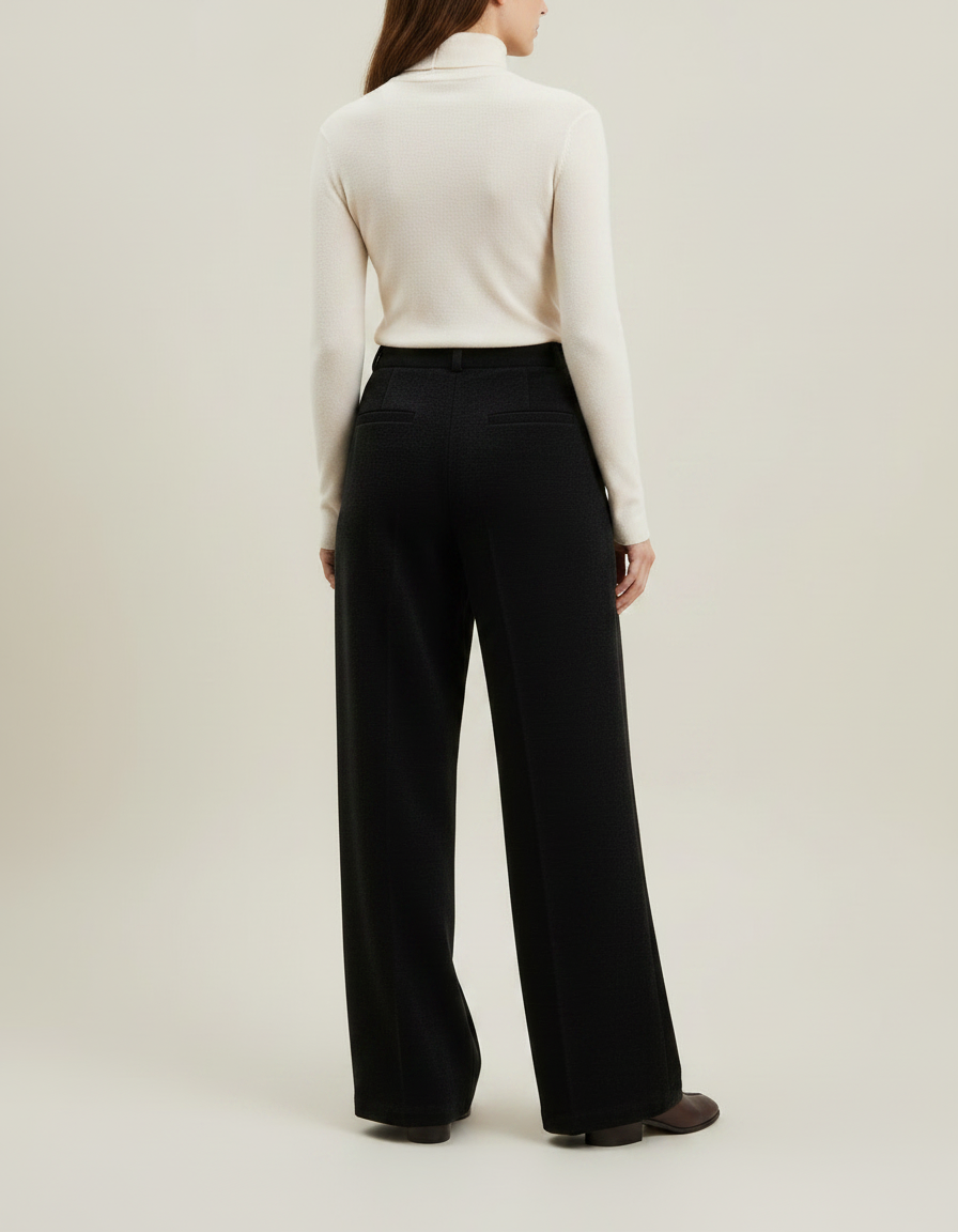 Pantalon Japonais Noir Large Plissé Élégant Fluide - Laine - vue 2