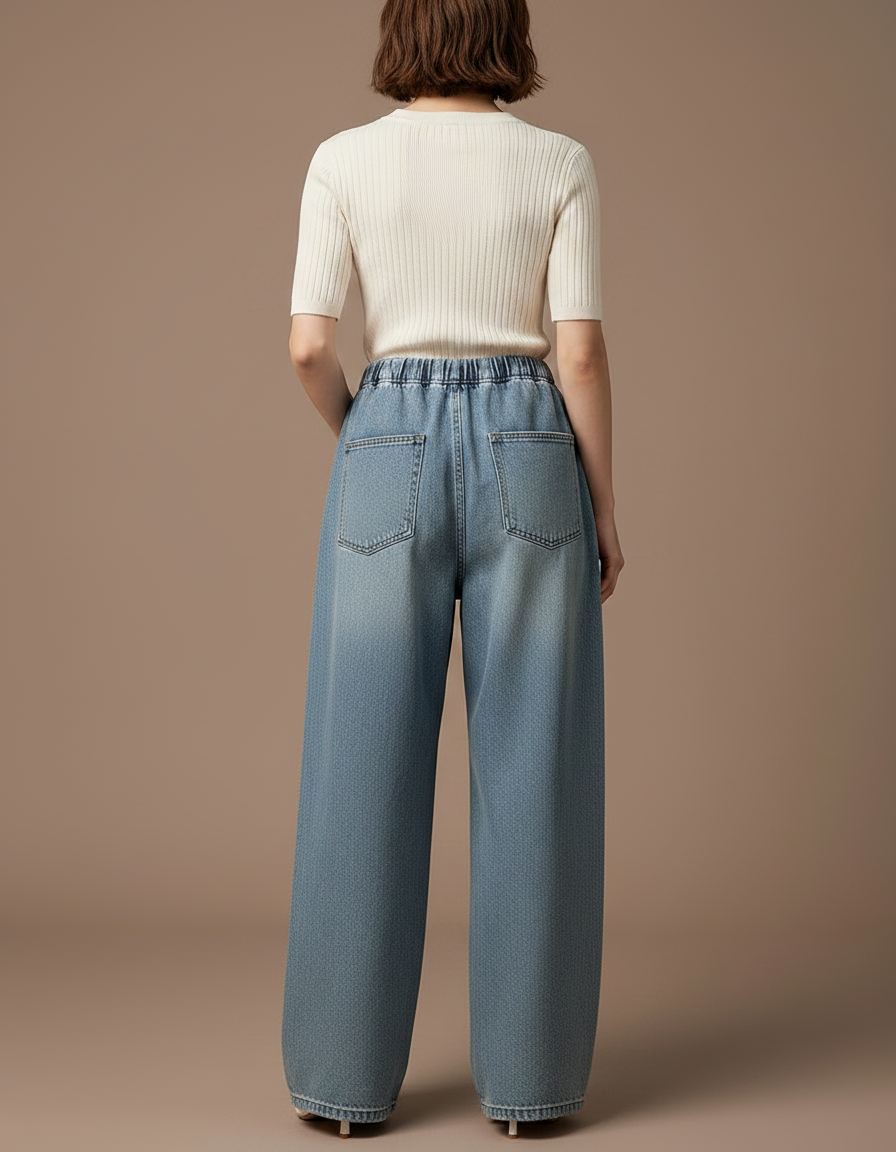 Pantalon Japonais Denim Ample Bleu Clair Femme - Jean - vue 2