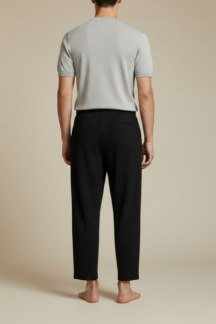 Pantalon Japonais Noir Plissé Ample Homme Décontracté - Polyester - vue 2