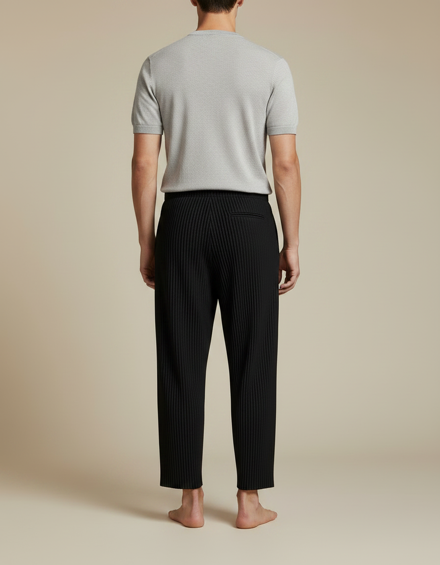 Pantalon Japonais Noir Plissé Ample Homme Décontracté - Polyester - vue 2