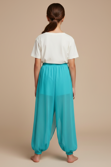Pantalon Japonais Turquoise Fluide Ample Asymétrique - Bleu Polyester - vue 2