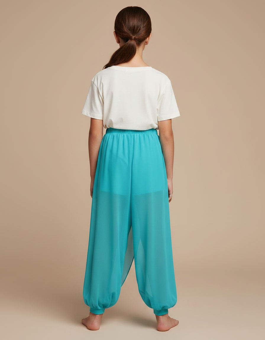Pantalon Japonais Turquoise Fluide Ample Asymétrique - Bleu Polyester - vue 2