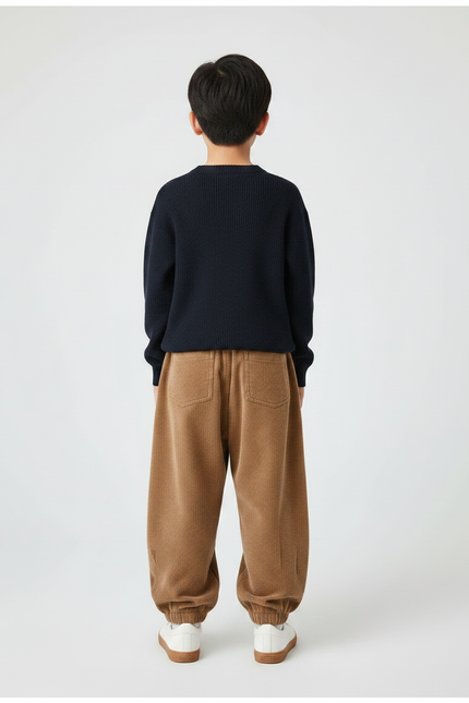 Pantalon Japonais Côtelé Marron Ample Garçon Décontracté - Camel Cordé - vue 2