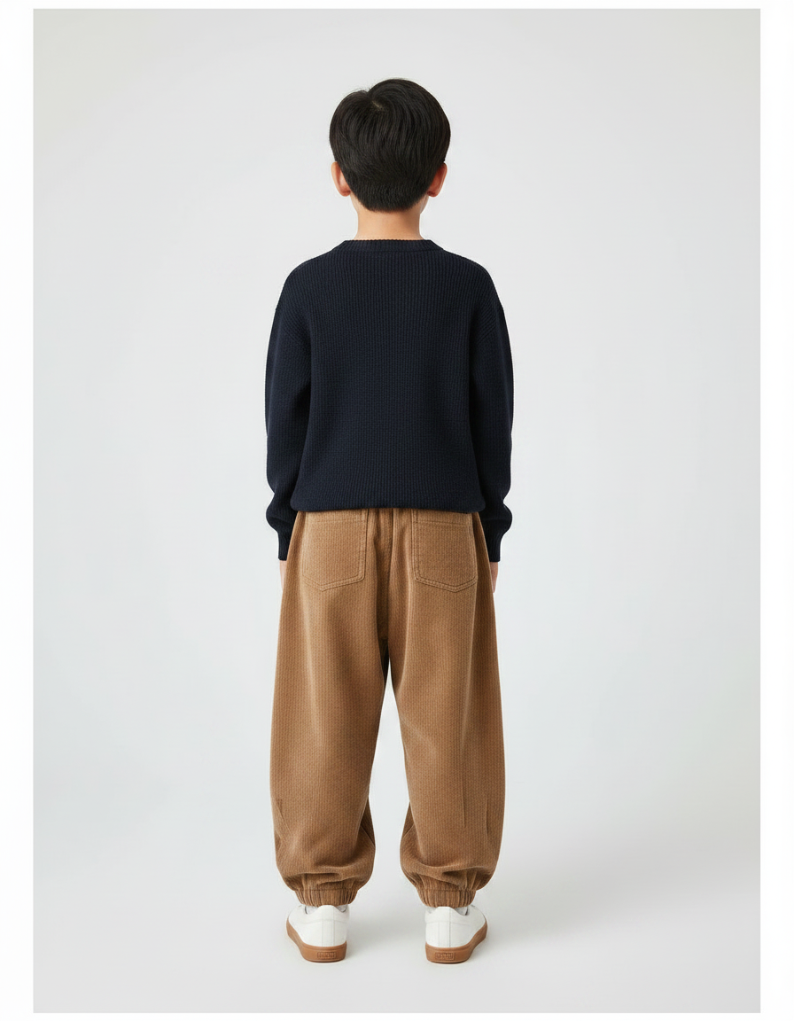 Pantalon Japonais Côtelé Marron Ample Garçon Décontracté - Camel Cordé - vue 2