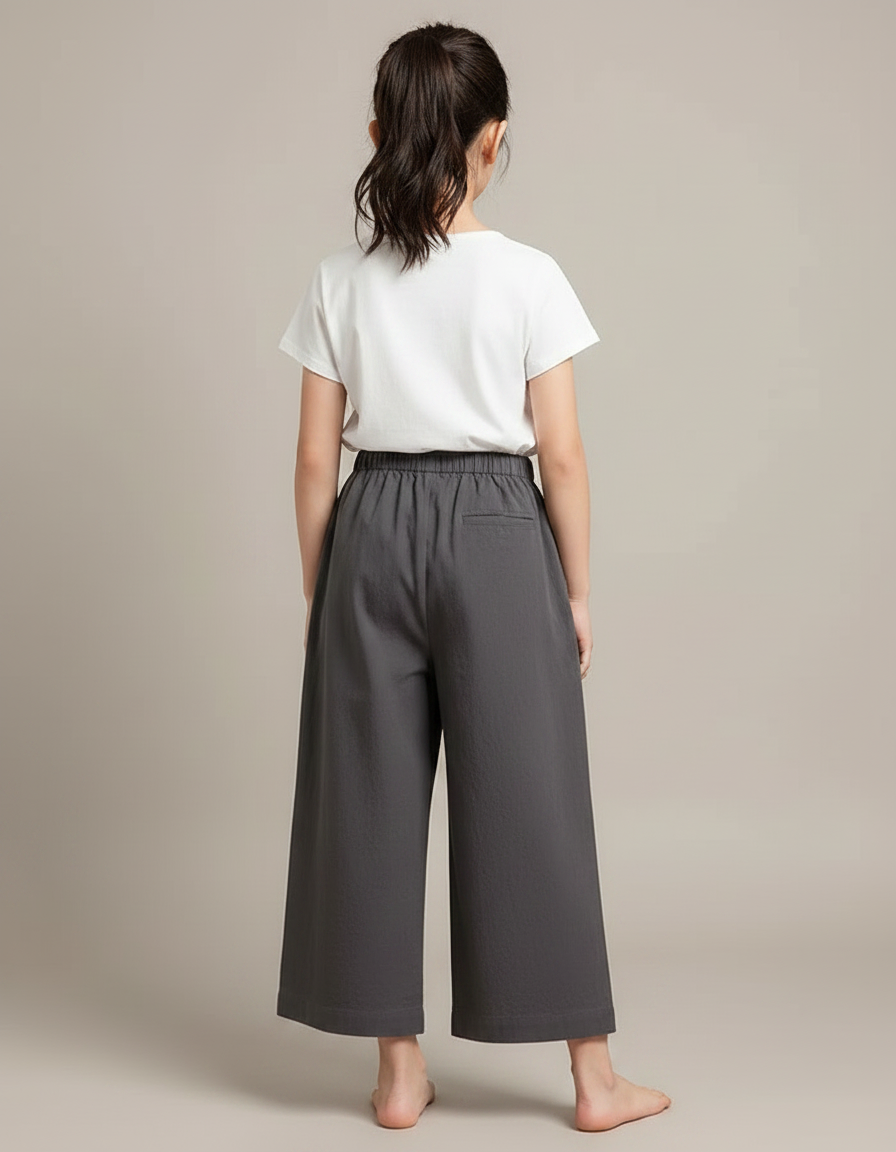 Pantalon Japonais Gris Ample Coton Confortable Fille - vue 2