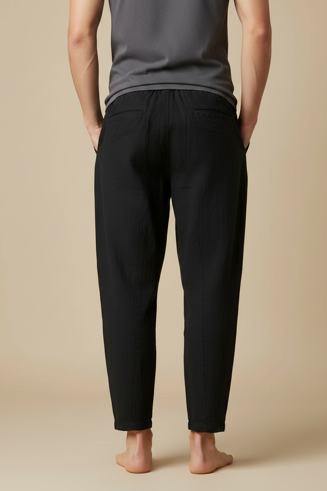 Pantalon Japonais Noir Fluide Coton Lin Décontracté - vue 2