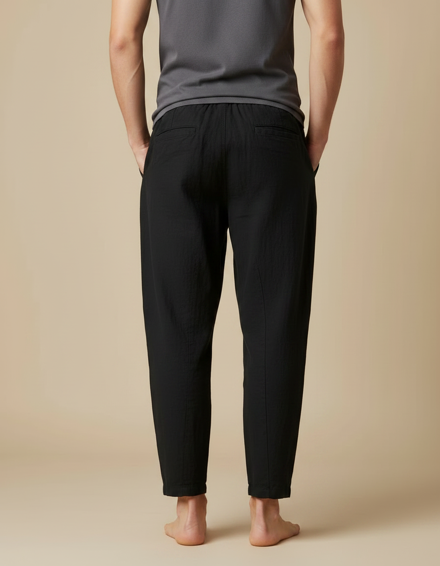Pantalon Japonais Noir Fluide Coton Lin Décontracté - vue 2