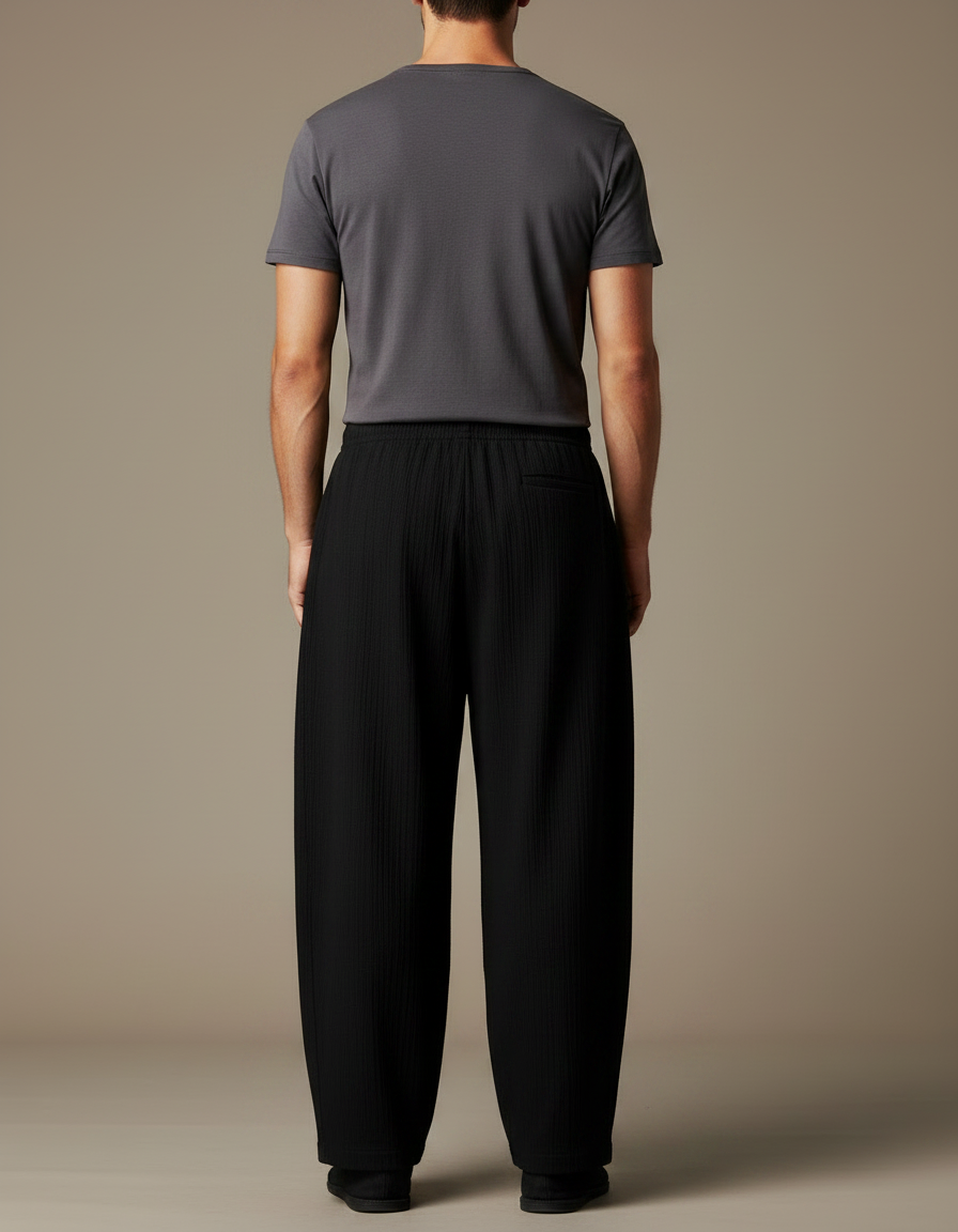 Pantalon Japonais Noir Ample Coton Décontracté Homme - vue 2