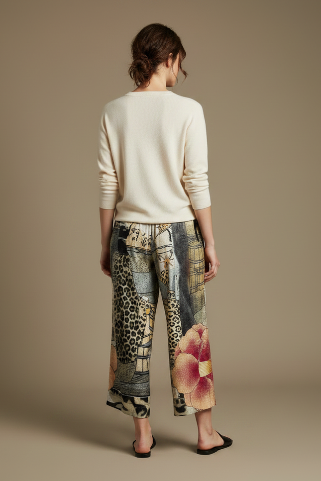 Pantalon Japonais Ample Imprimé Floral Léopard Femme - Satin - vue 2