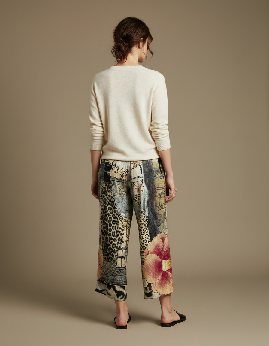 Pantalon Japonais Ample Imprimé Floral Léopard Femme - Satin - vue 2