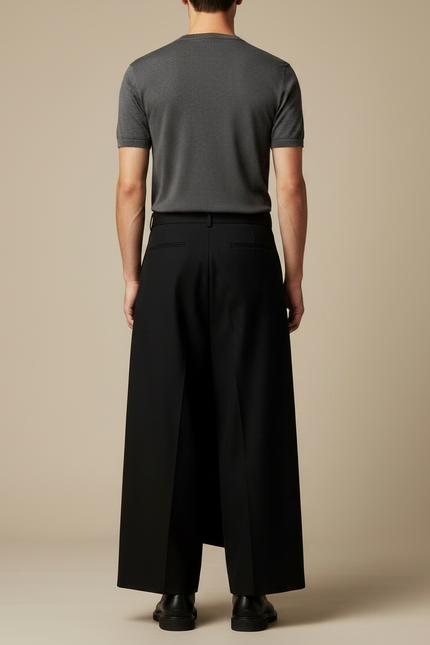 Pantalon Japonais Noir Superposé Asymétrique Ample Moderne - Polyester - vue 2