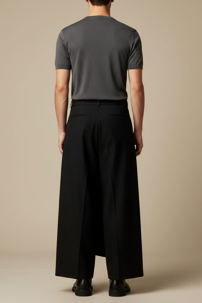 Pantalon Japonais Noir Superposé Asymétrique Ample Moderne - Polyester - vue 2