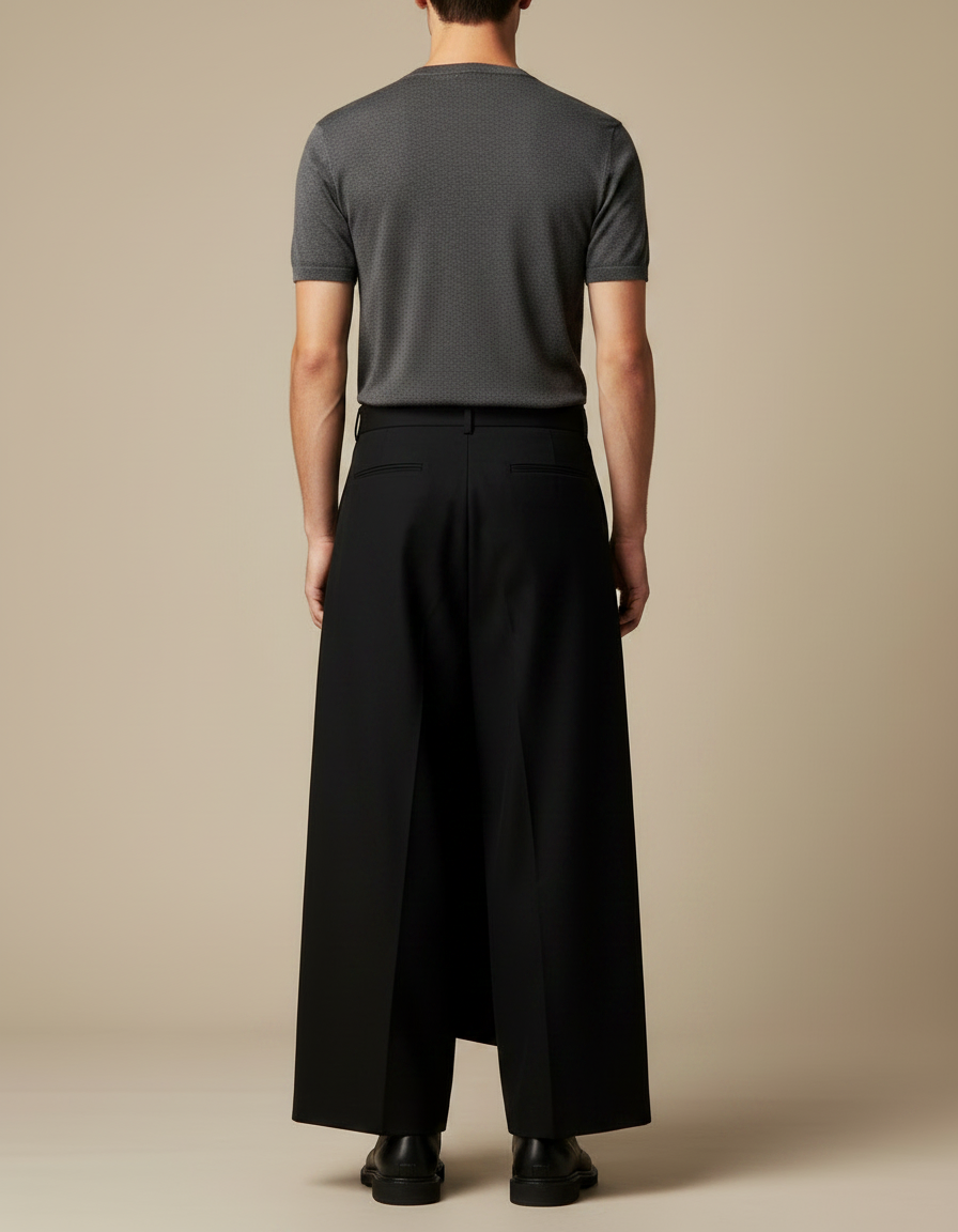 Pantalon Japonais Noir Superposé Asymétrique Ample Moderne - Polyester - vue 2