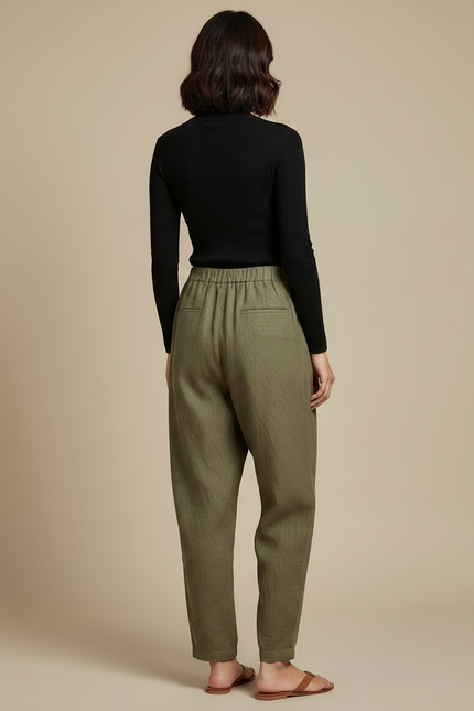 Pantalon Japonais Kaki Ample Plissé Fluide Décontracté - Lin - vue 2