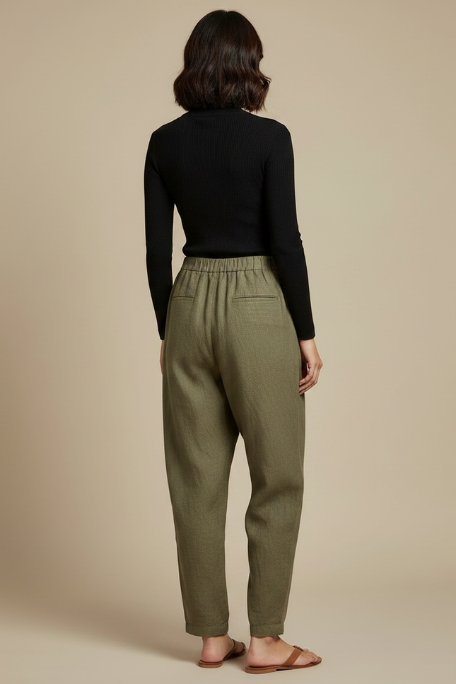 Pantalon Japonais Kaki Ample Plissé Fluide Décontracté - Lin - vue 2