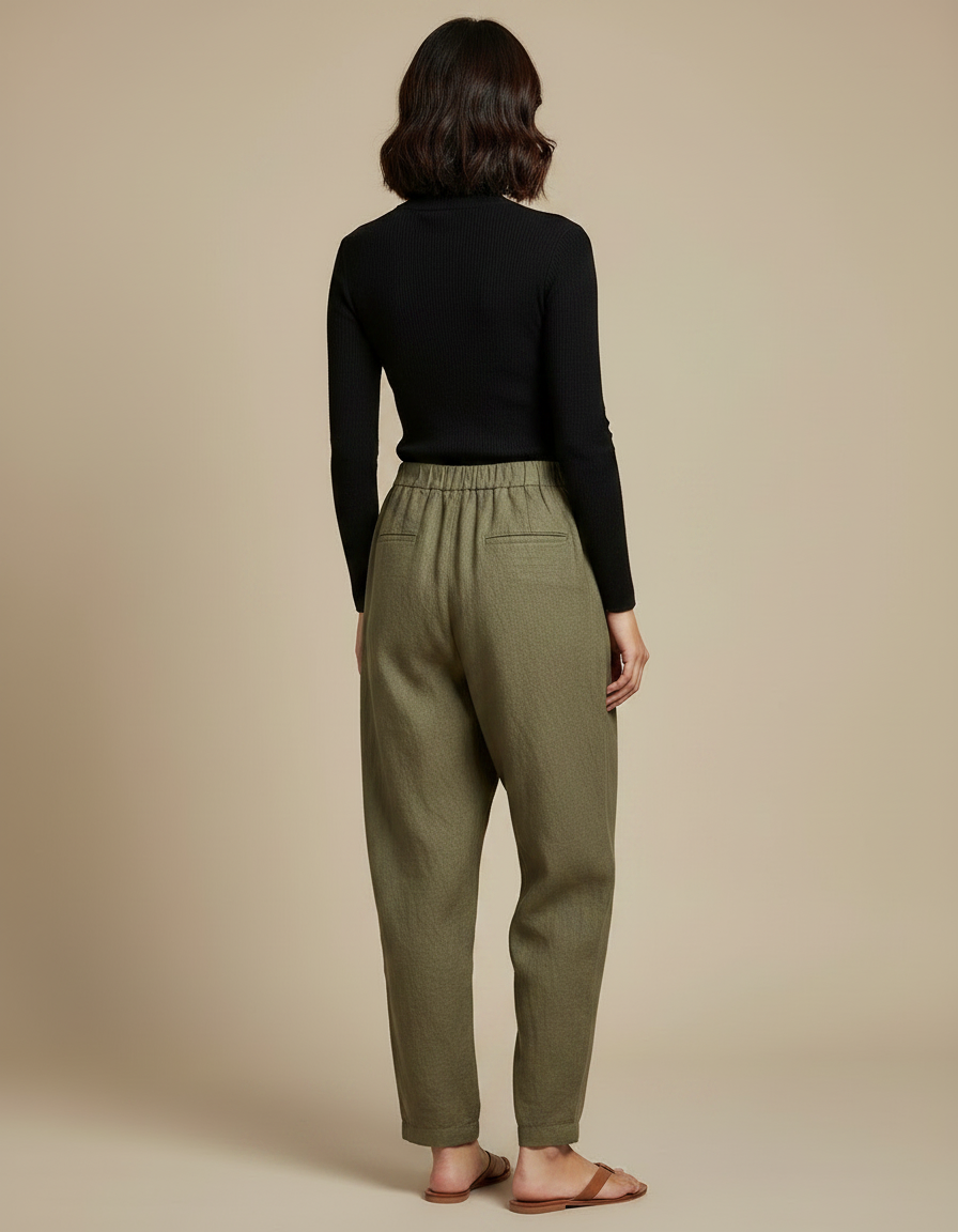 Pantalon Japonais Kaki Ample Plissé Fluide Décontracté - Lin - vue 2
