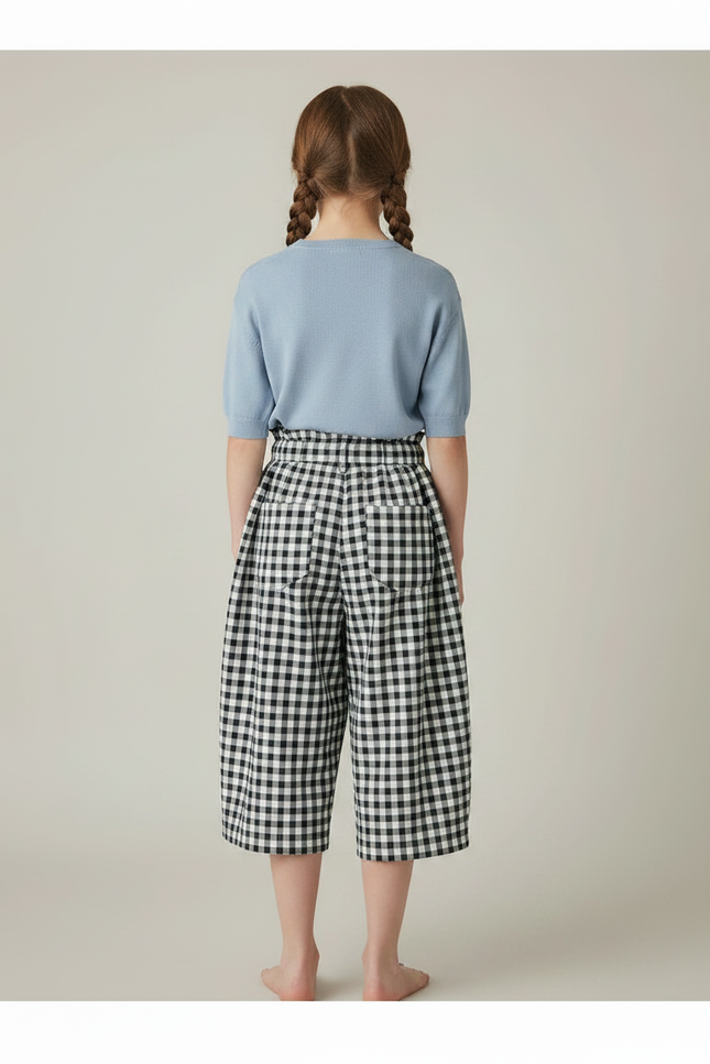 Pantalon Japonais Carreaux Ample Fluide Taille Haute Fille - Imprimé Coton - vue 2