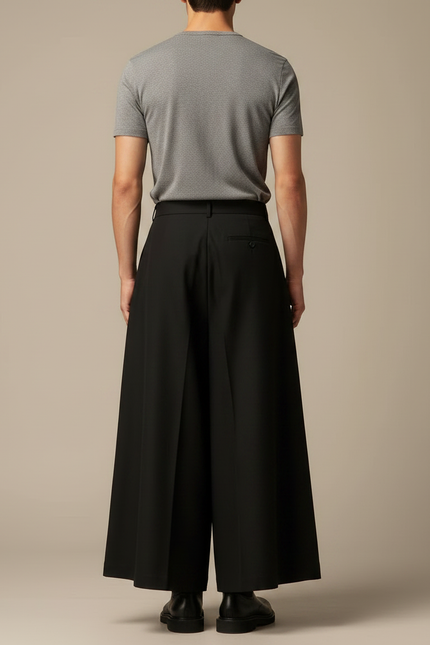 Pantalon Japonais Noir Plissé Ample Extravagant Moderne - Gabardine - vue 2