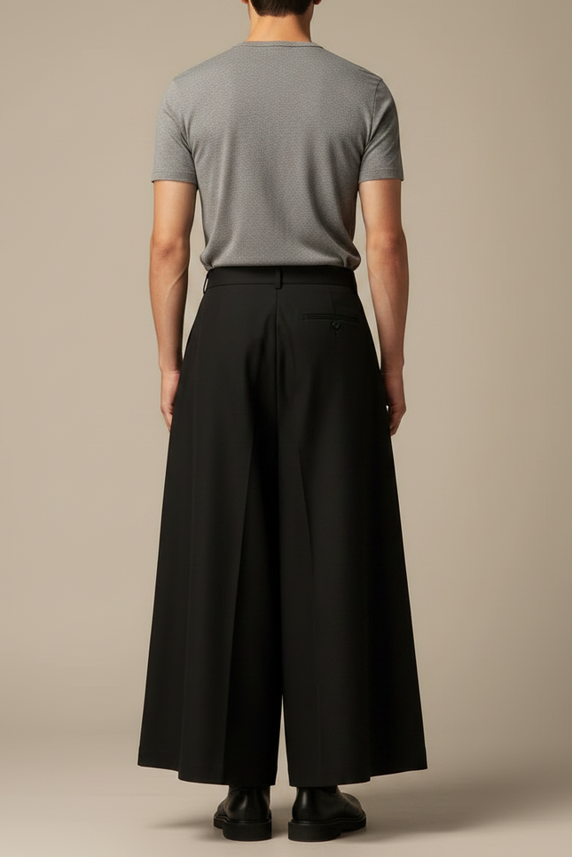 Pantalon Japonais Noir Plissé Ample Extravagant Moderne - Gabardine - vue 2