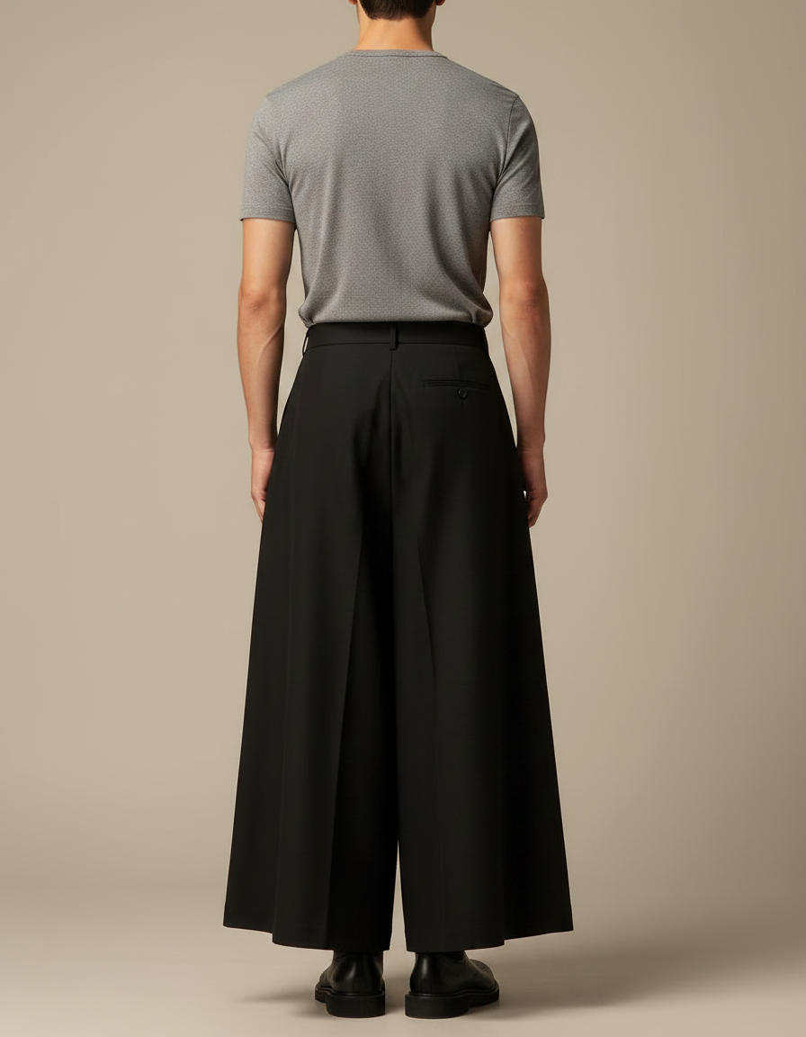 Pantalon Japonais Noir Plissé Ample Extravagant Moderne - Gabardine - vue 2